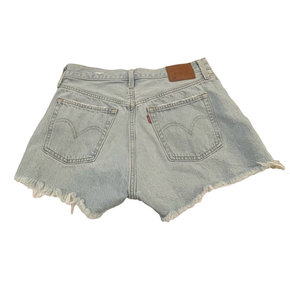 Levis 501 Premium Womens 30 High Rise Distressed Button Fly Light Wash Shorts - Picture 4 of 9